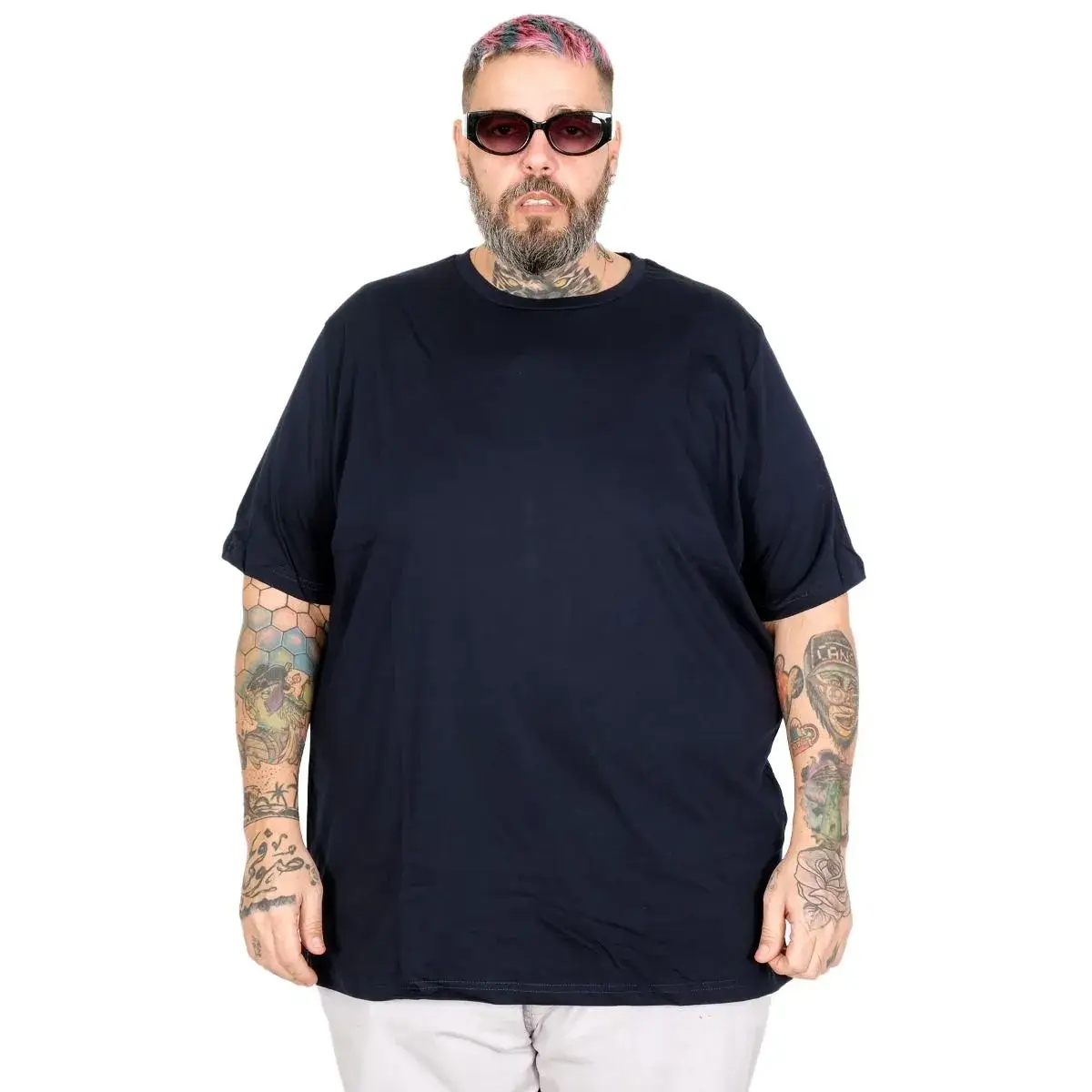 Teget plava muška majica sa okruglim izrezom u velikim veličinama 4XL do 10XL