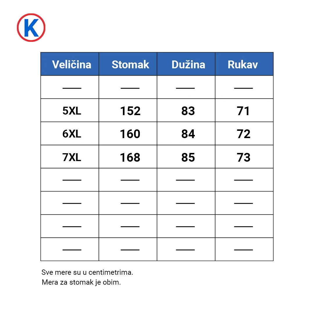 tabela sa dimenzijama za crnu jaknu modexl