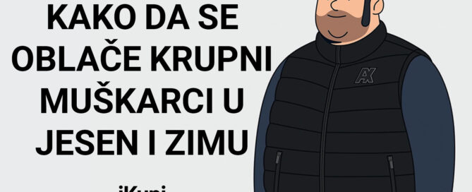 Plus size muškarac u teget dukserici, crnom prsluku i tamno sivim pantalonama – iKupi garderoba velikih veličina