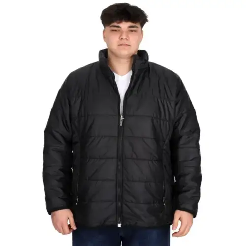 Crna muška jakna ModeXL srednje debljine, pogled spreda, veličine 5XL–7XL.