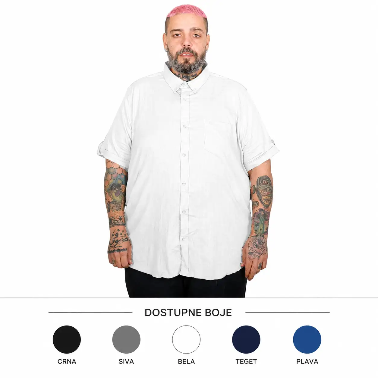 Muška pamučna košulja velikih brojeva bela 5XL-7XL